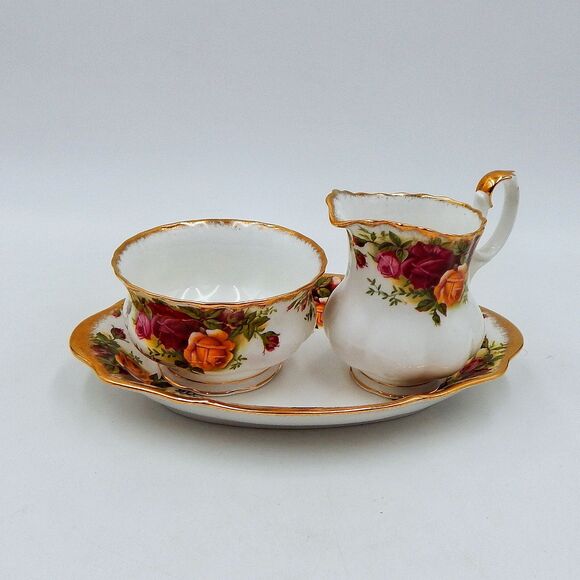 Royal Albert Old Country Roses Serving Tray Creamer Open Sugar Pot 3 Piece - Picture 1 of 11